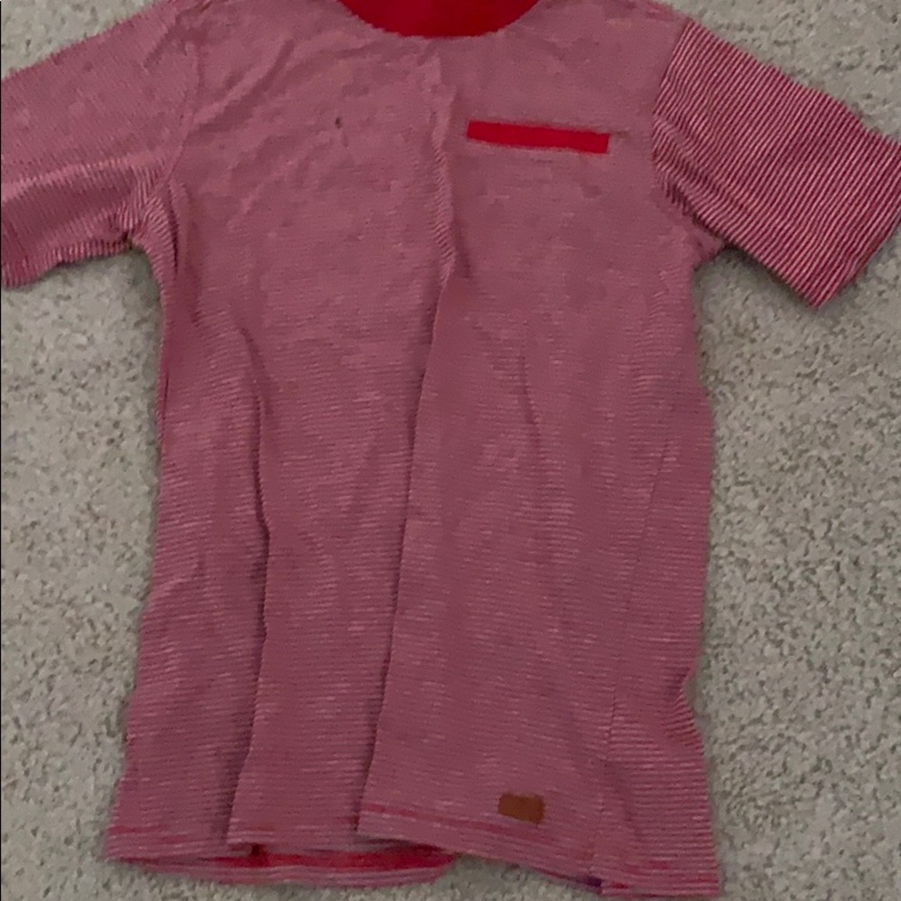 cute light gray and red striped shirt